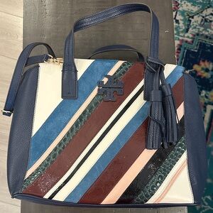 Authentic Tory Burch Blue and Multicolor Striped Satchel